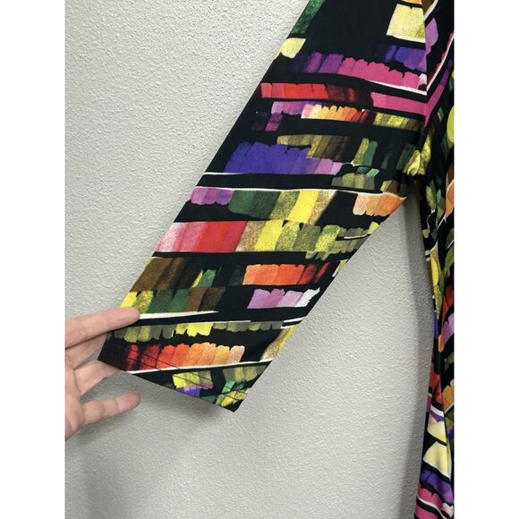 VALENTINA Asymmetrical Multicolor Tunic Top Size large Embellished Stretch - Picture 6 of 7